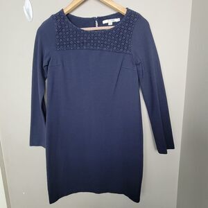 BODEN Dress Women's Navy Ponte Knit w/Crochet Accent Shift Tunic WL753 Size 2R